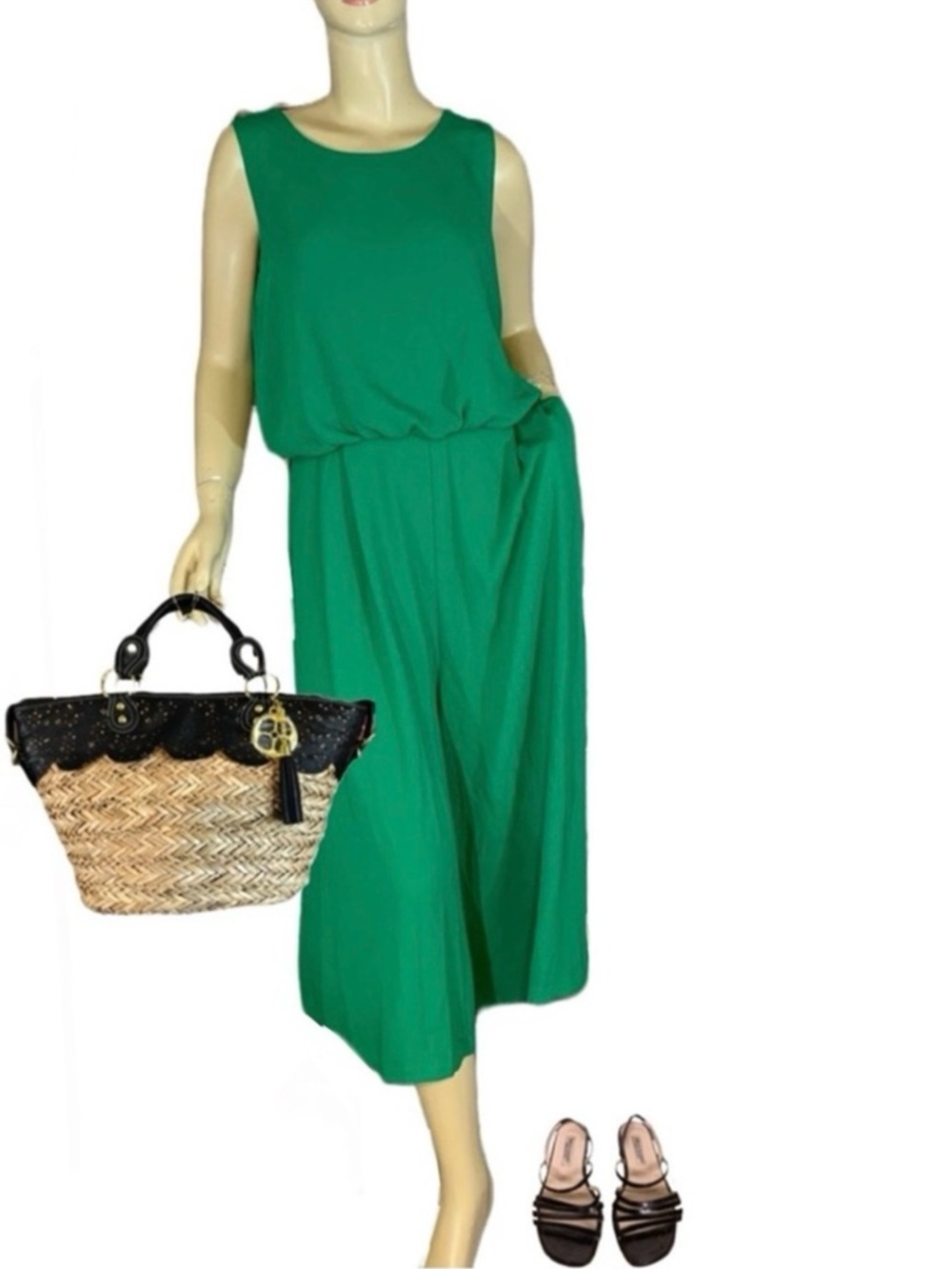 VINCE CAMUTO GREEN WIDE, CROPPED LEG JUMPSUIT (14)